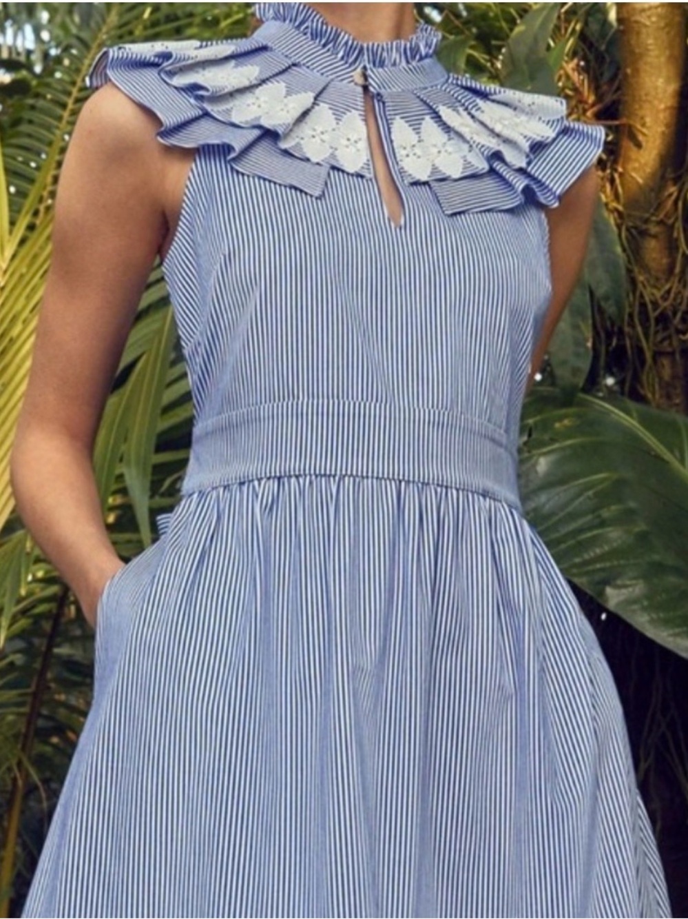 Ted baker kikkii size 2 us 4-6 Blue Striped Ruffle-Neck Women's Dress - Picture 6 of 9